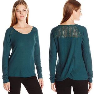 LUCKY BRAND Sea Moss Lace Mixed Thermal Top $68 EUC M